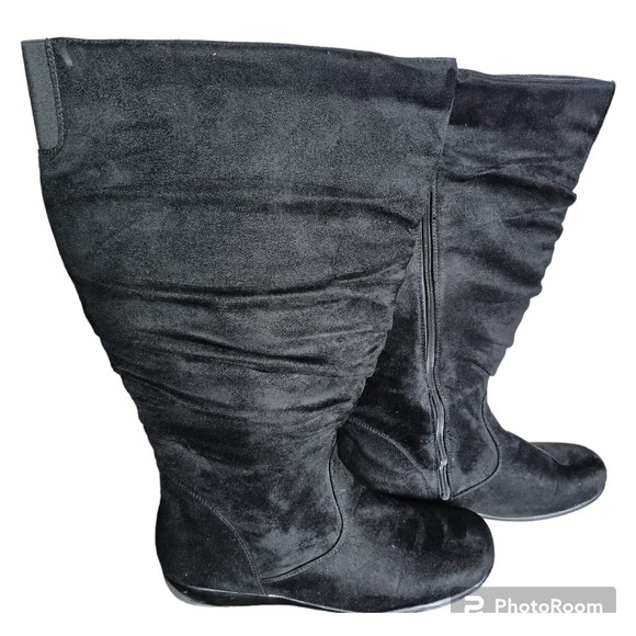 Hot Tomato Shoes - Hot Tomato Boots Size 13 Wide Women's Black Giselle Faux Suede Wide Calf